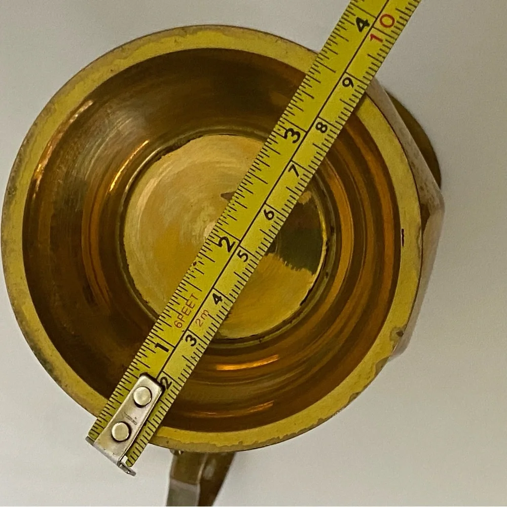 Vintage Solid Brass Pitcher Jug Vase Pretty Handle 6.5” Tall